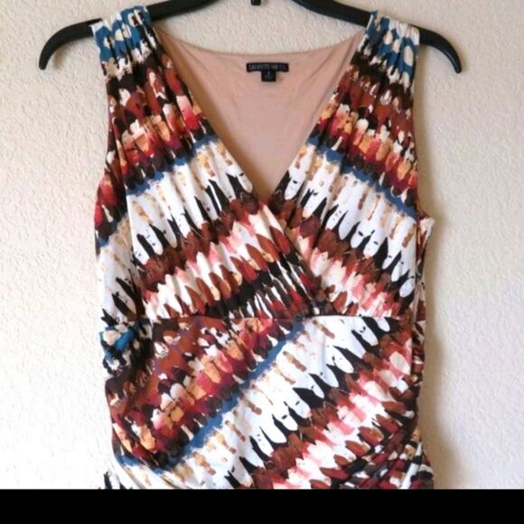 Lafayette 148 midi dress sleeveless feather stripe print V-neck Size Small - Picture 4 of 10